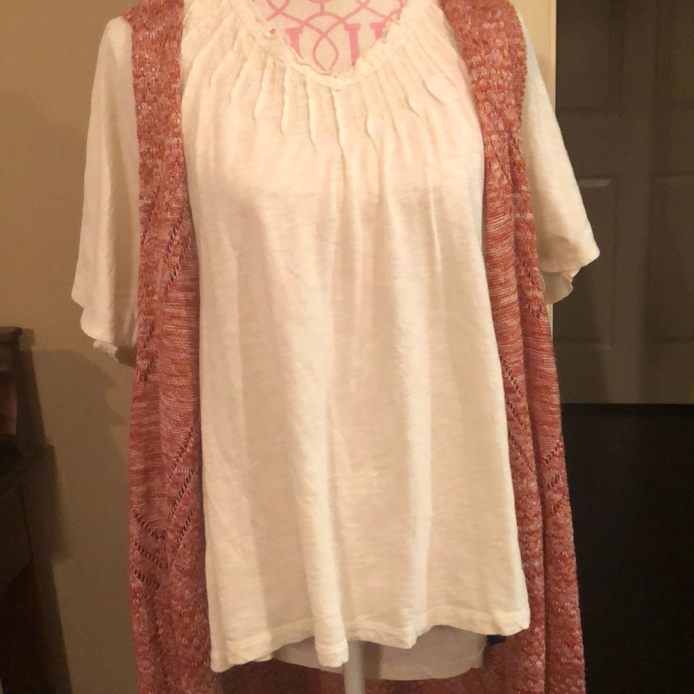 Lane Bryant V Neck Tee W/Bead & Lace Detail
